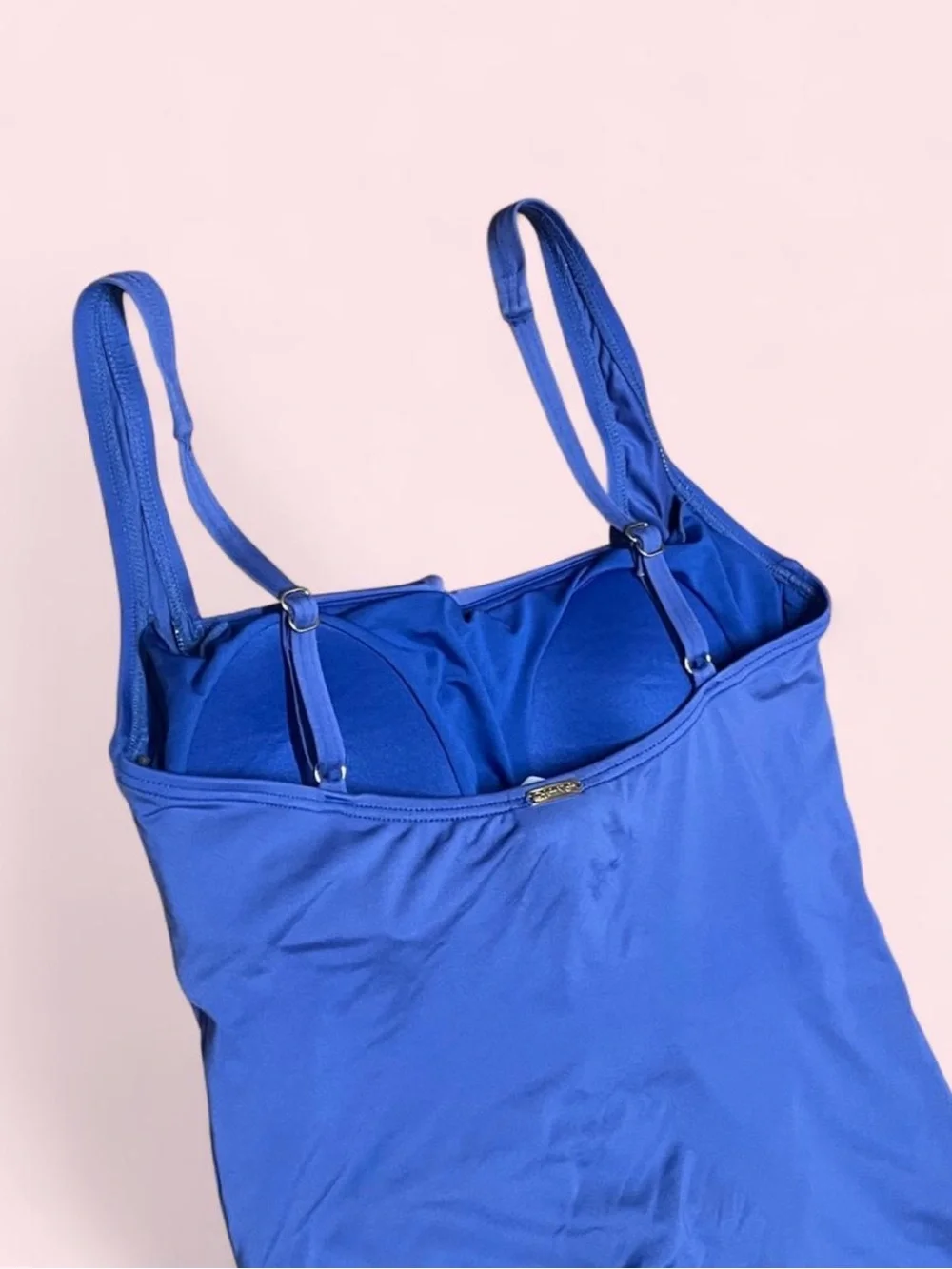 Calvin Klein Pleated Front One Piece Swimsuit Atlantis Blue Size 10 Ruched
